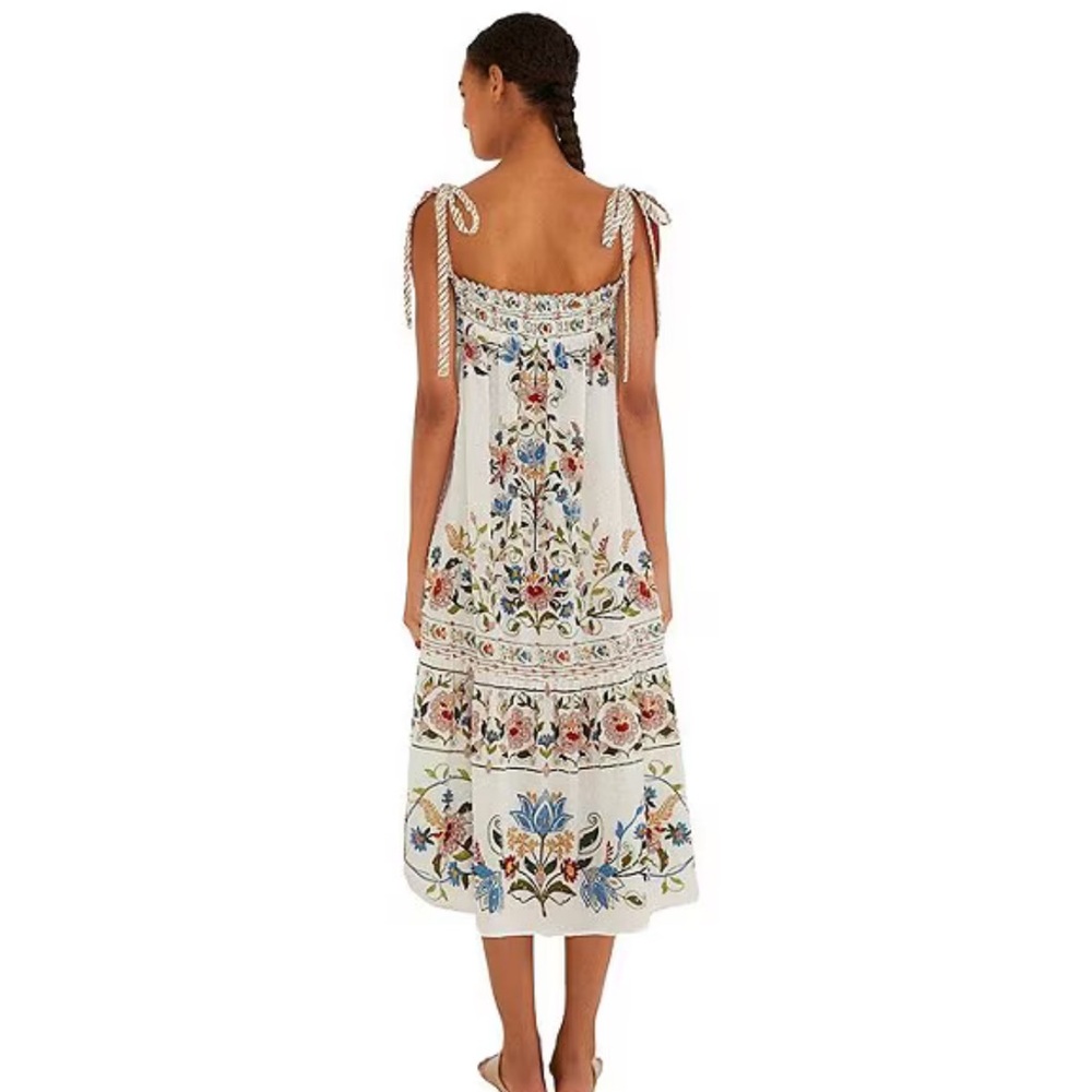 Farm Rio Stitched Garden Print Tie Shoulder Dress - Picture 3 of 4